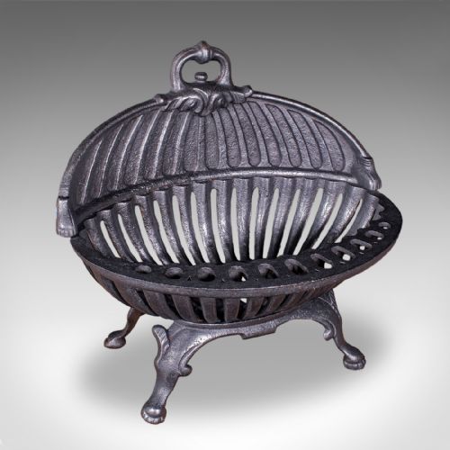 Antique Regency Revival Fire Basket, English, Iron, Fireplace, Grate, Edwardian