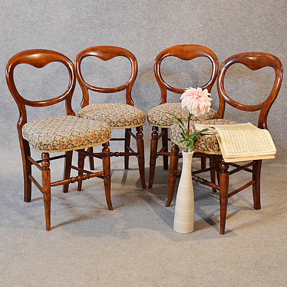 Antique Set 4 Four Dining Chairs English Victorian Balloon Back c1880