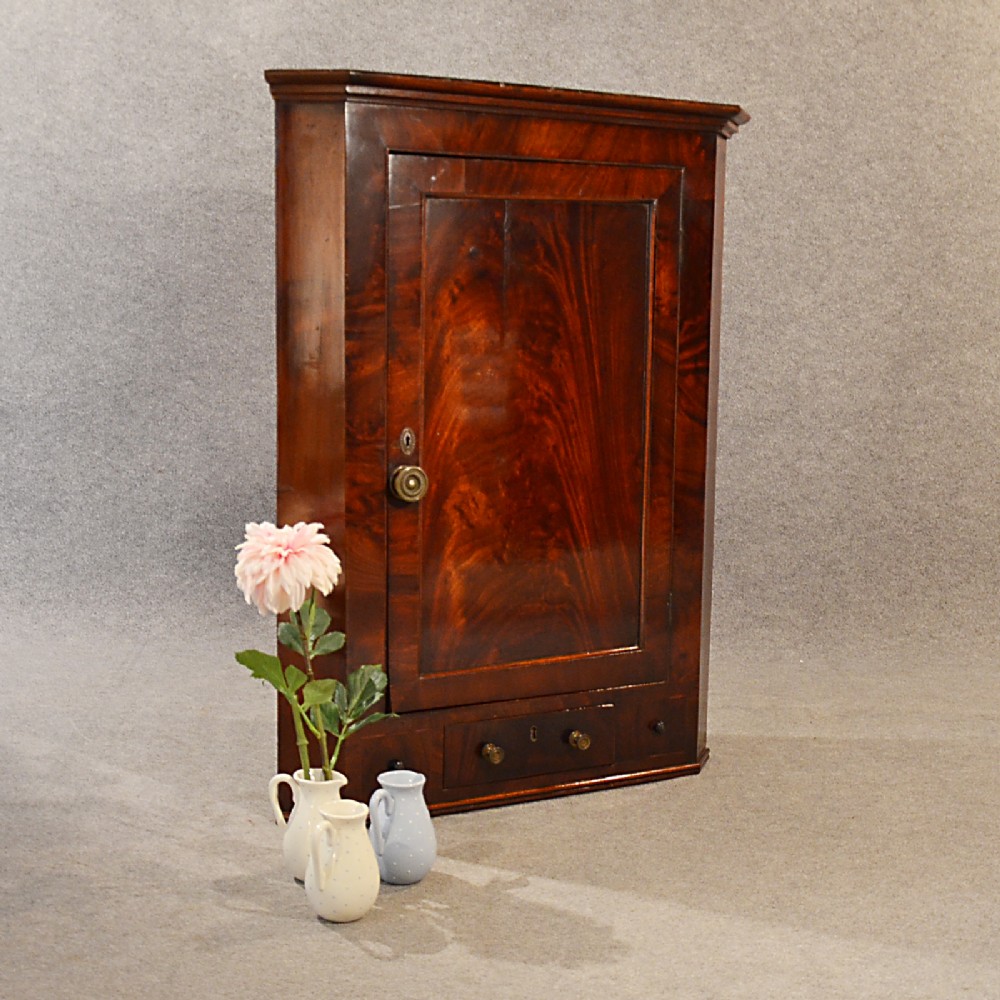 Antique Corner Cupboard Wall Cabinet Fine English Georgian Flame Mahogany c1780