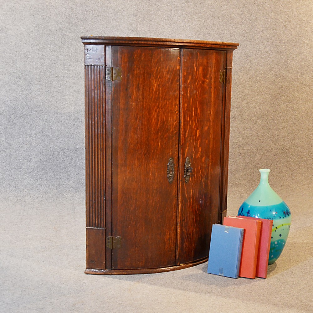 Antique Oak Bow Front Corner Cupboard English Georgian Wall Cabinet c1780