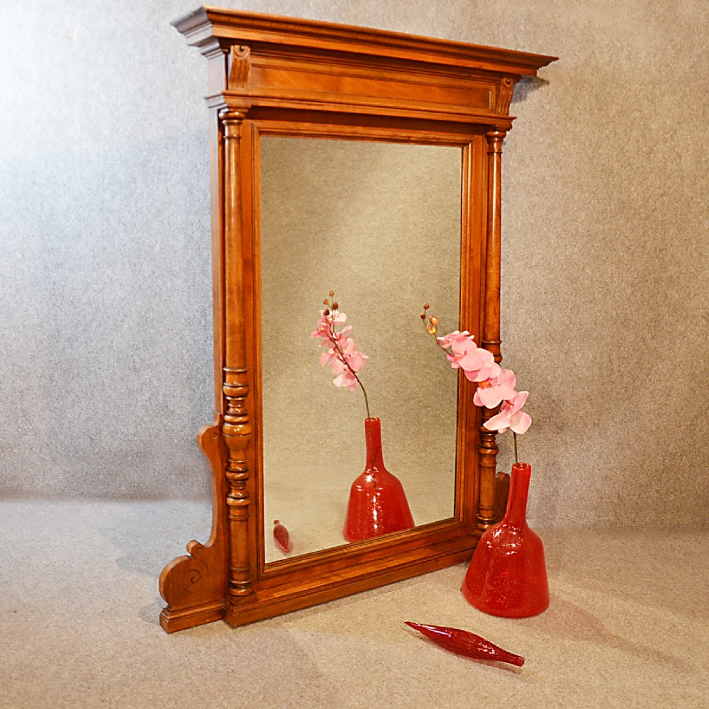 Antique Large Wall Mirror Over Mantle English Walnut Looking Glass c1880