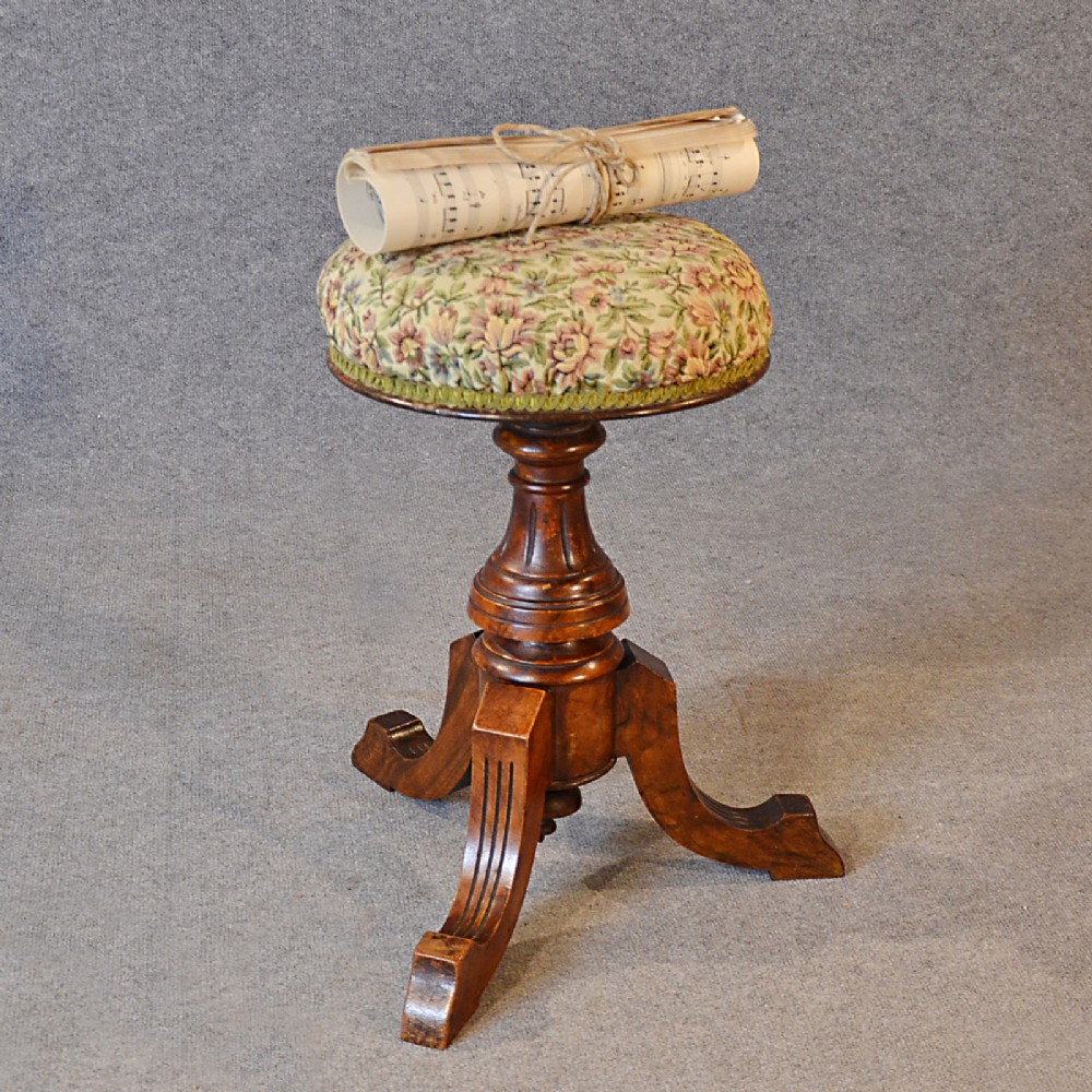 Antique Music Piano Stool Upholstered Adjustable Seat English Victorian c1880