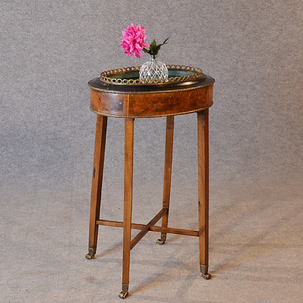 Antique French Plant Stand Pot Jardiniere Oval Gilt Metal Marquetry Inlay c1870