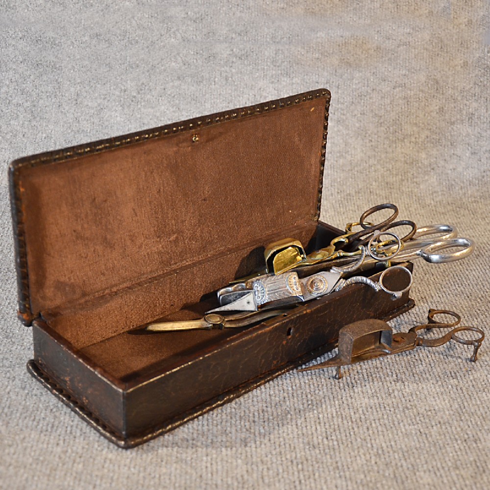 Antique Writing Pen or Candle Desk Box Quality Leather Bound Italian c1880