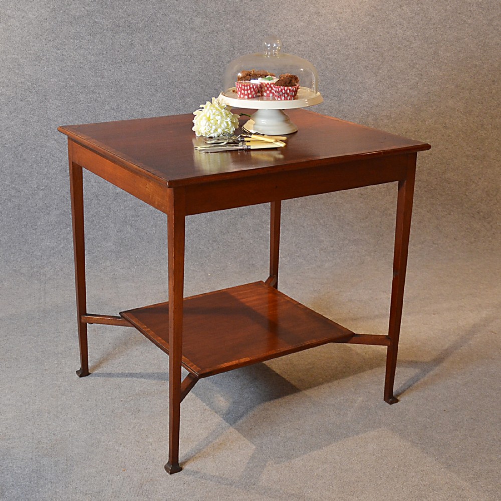 Antique Table Two Tier English Edwardian Mahogany Occasional Side Lamp c1910
