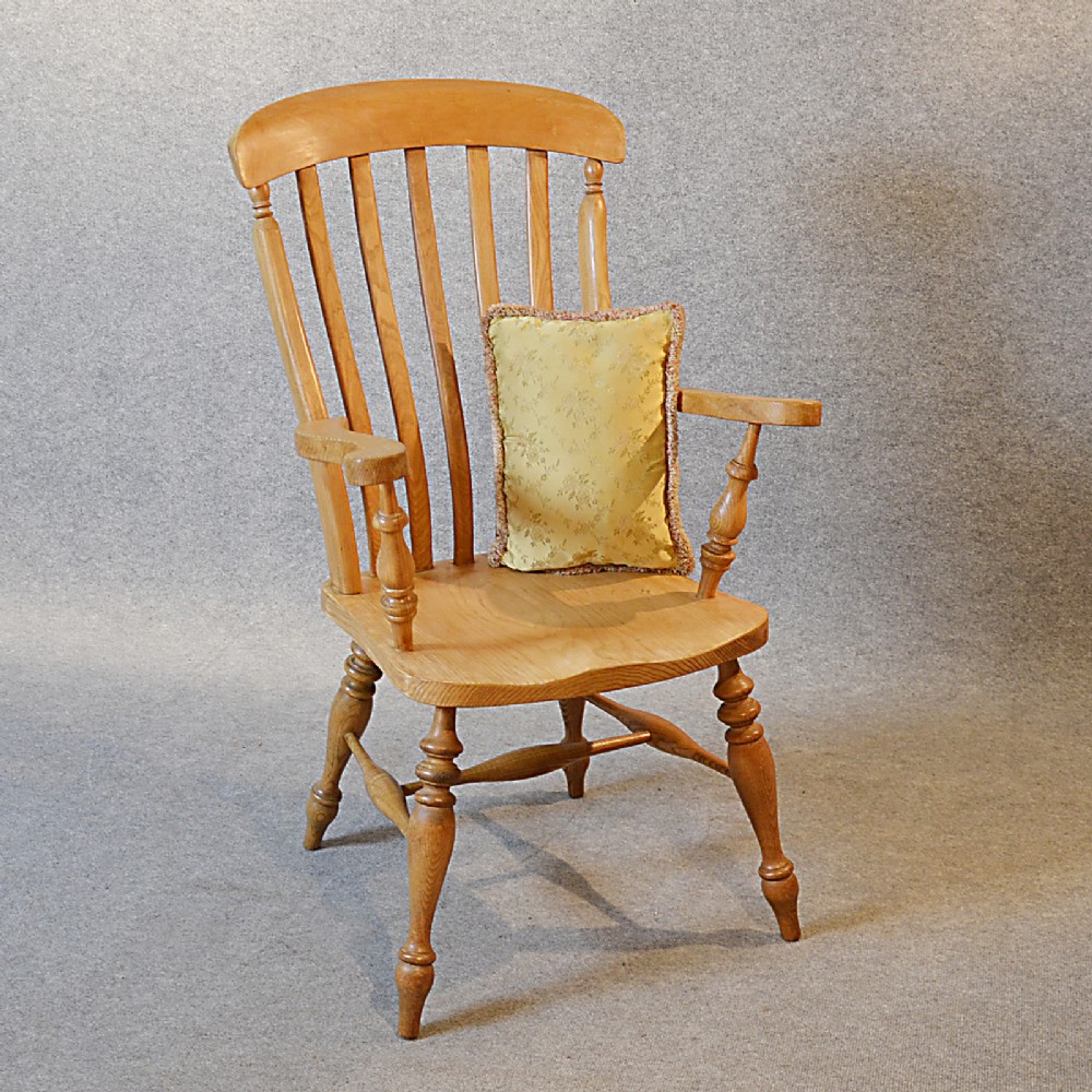 Antique Windsor Armchair Country Lath Back Chair Quality English Ash & Elm c1900