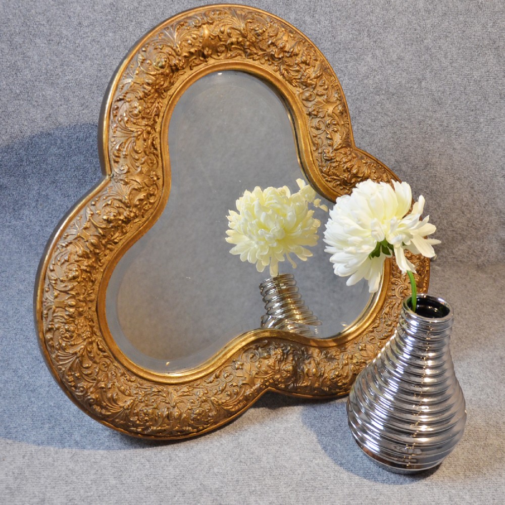 Antique Wall Mirror Fine English Gilt Gesso Trefoil Bevelled Looking Glass c1850