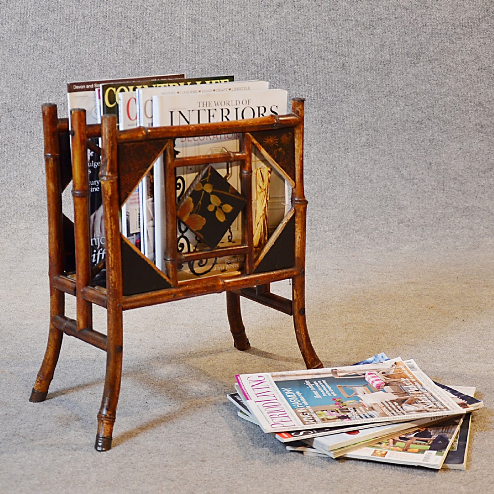 Antique Magazine Stand Paper Rack Quality Victorian Bamboo Chinoiserie c1880