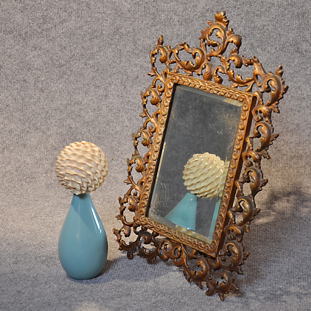 Antique Mirror English Gilt Metal Picture Frame Victorian Bevelled Glass c1860