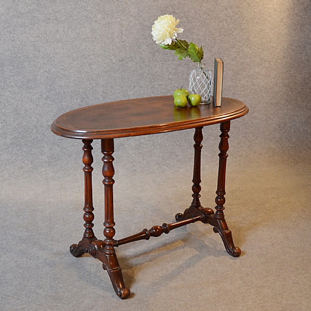 Antique Table Oval Victorian Leather Top English Writing Library Side Hall c1880