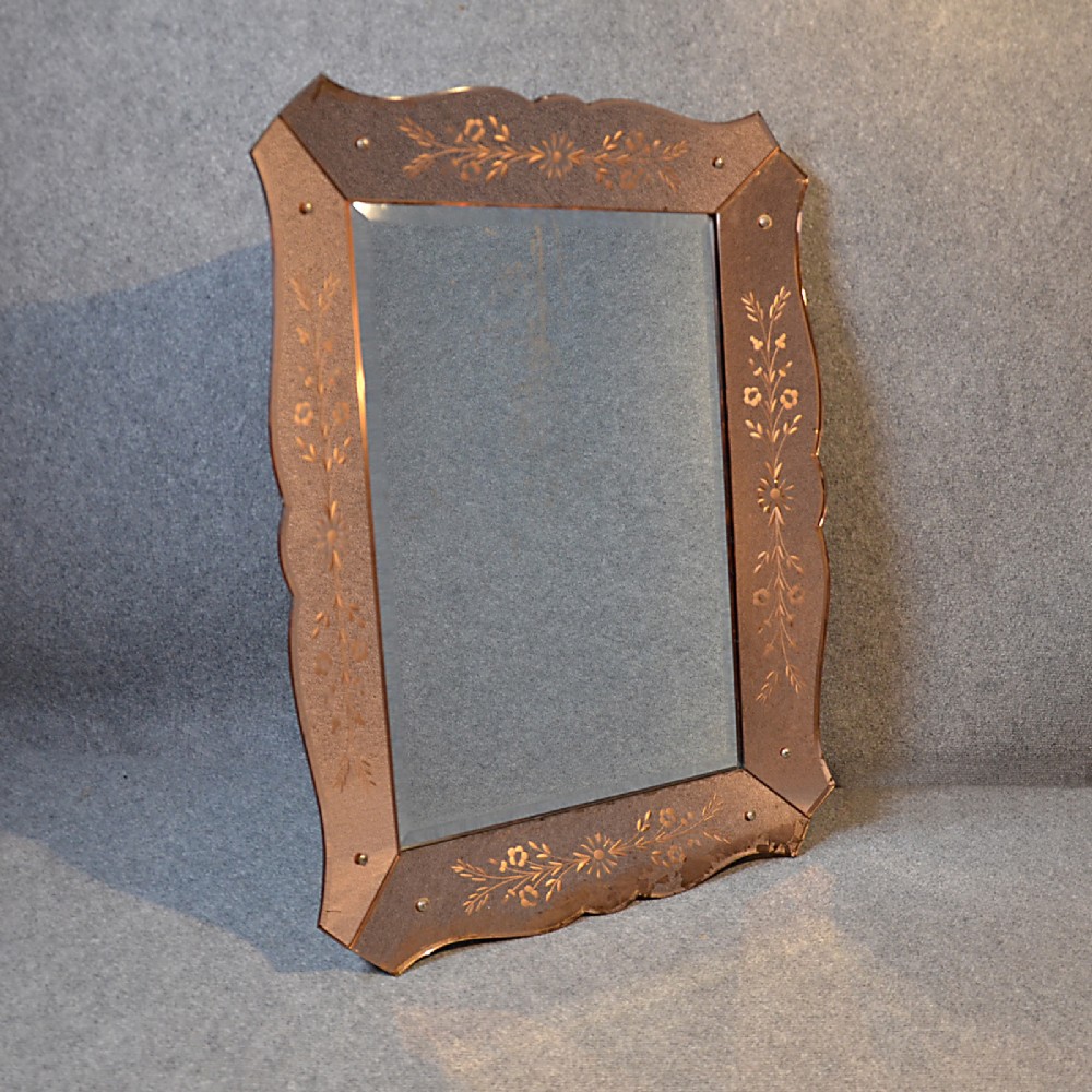 Antique Wall Mirror Art Deco Bevelled Looking Glass Frame c1930