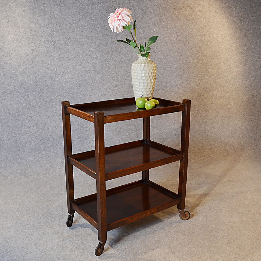 Antique Oak Serving Tea Trolley Vintage Butlers Buffet Edwardian English c1910