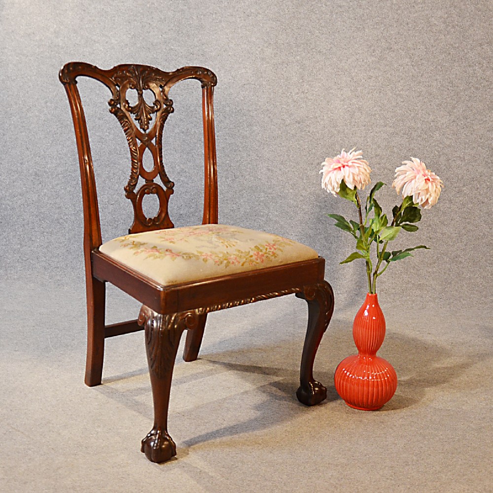 Antique Chair Victorian Chippendale Revival Dining Side English Mahogany c1890