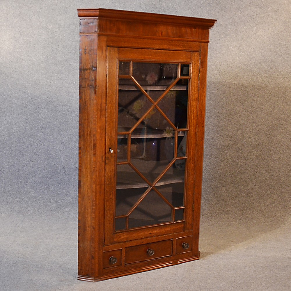 Antique Oak Corner Cupboard English Georgian Wall Cabinet Astragal Glazed c1790