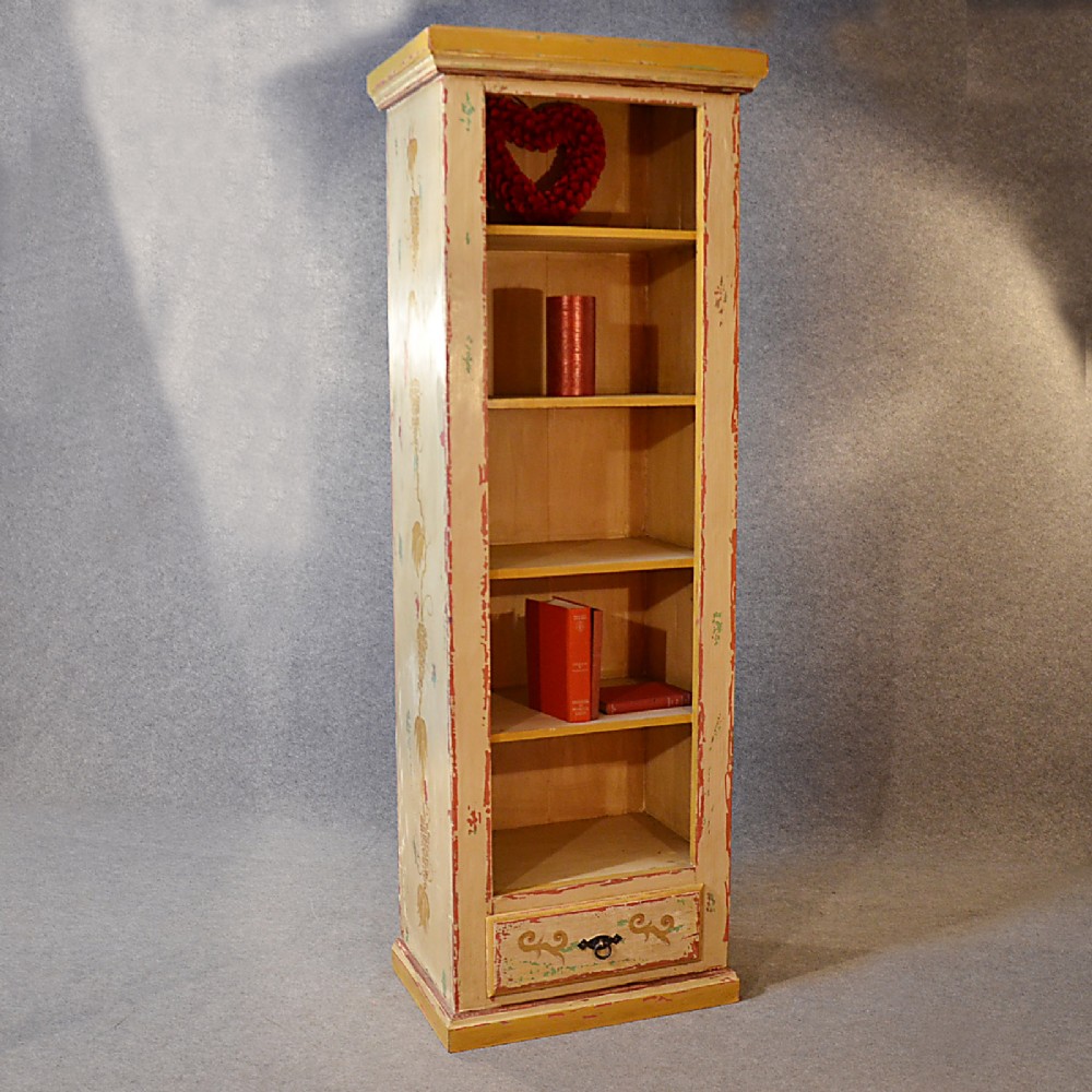 Antique Tall Open Cabinet Bookcase Display Shelves Painted Solid Teak c1900