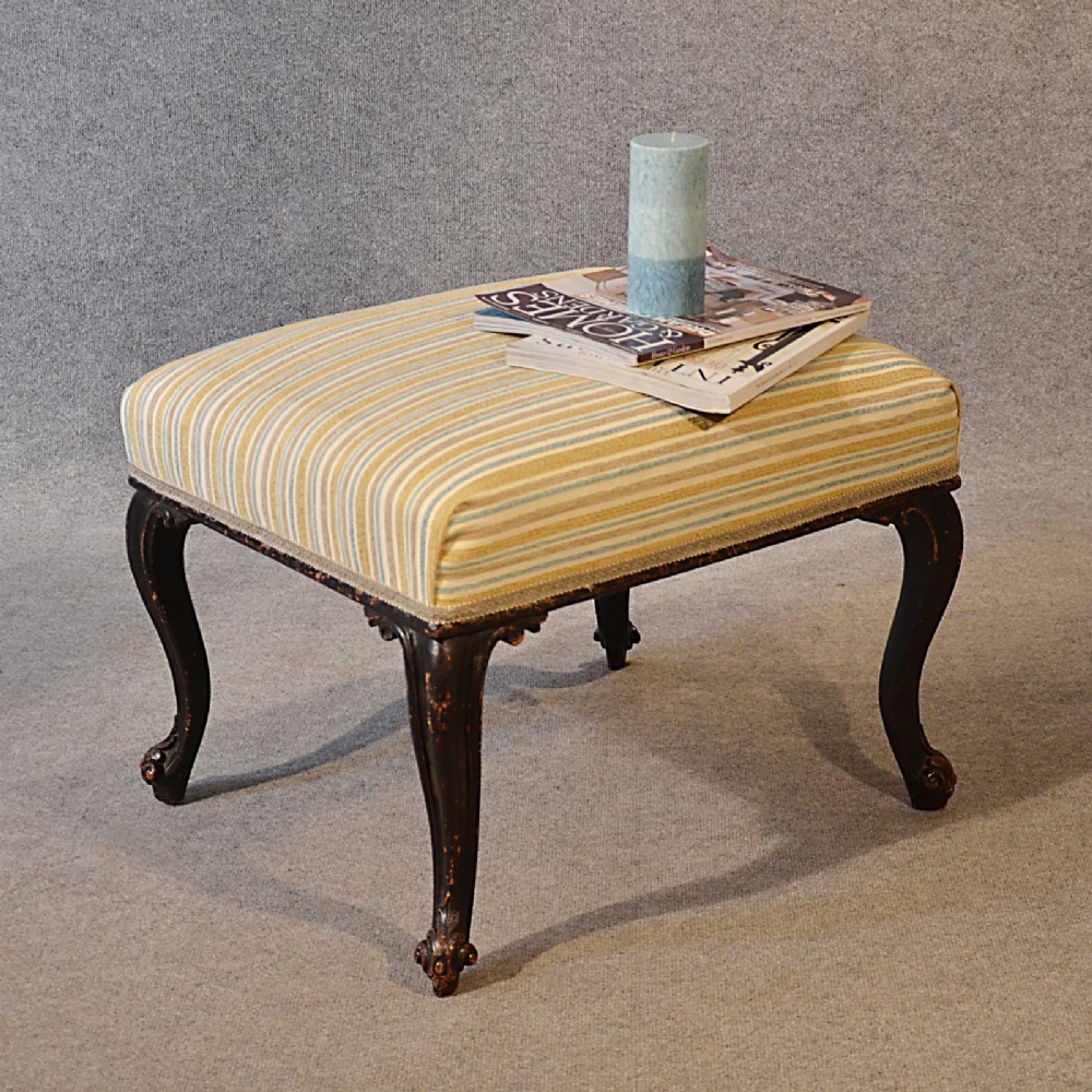 Antique Dressing Stool Footstool Upholstered Seat Cabriole Leg English c1860