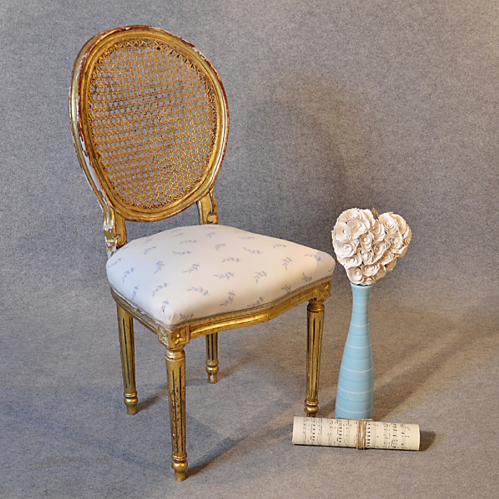 Antique French Chair Bedroom Dining Side Neoclassical Gilt Bergere Back c1880