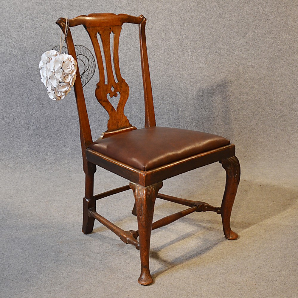 Antique Chair Dining Side Fine English Leather & Mahogany pre Chippendale c1740