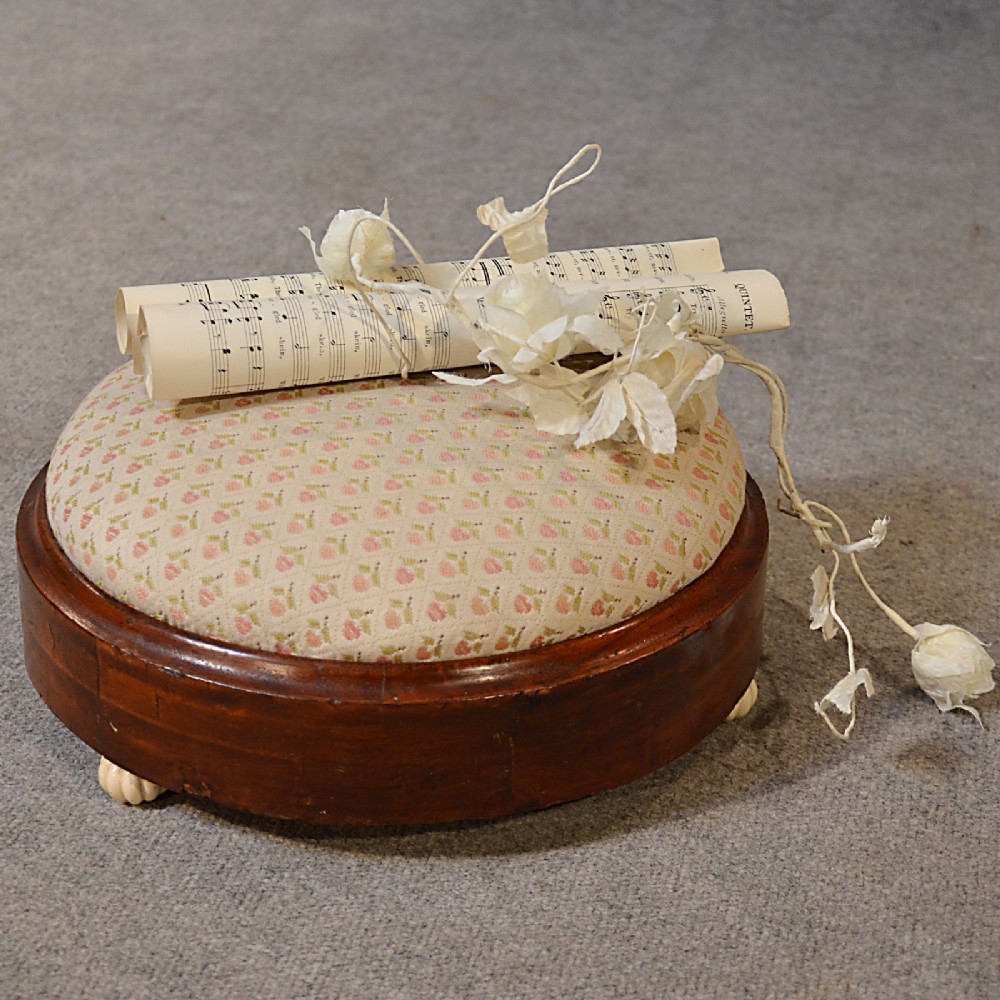 Antique Stool Footstool Upholstered Gout Foot Rest China Feet English c1870