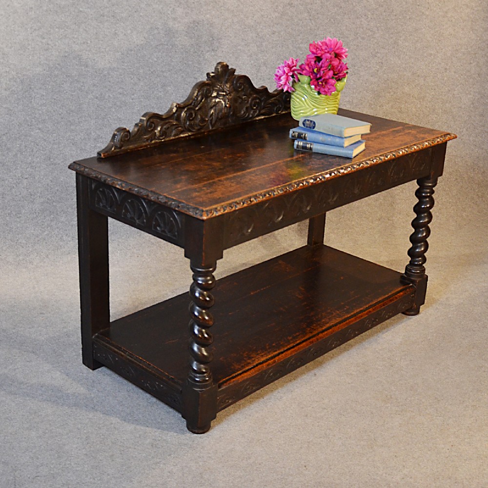 Antique Table Victorian English Oak Gothic Carved Server Side Hall Buffet c1880