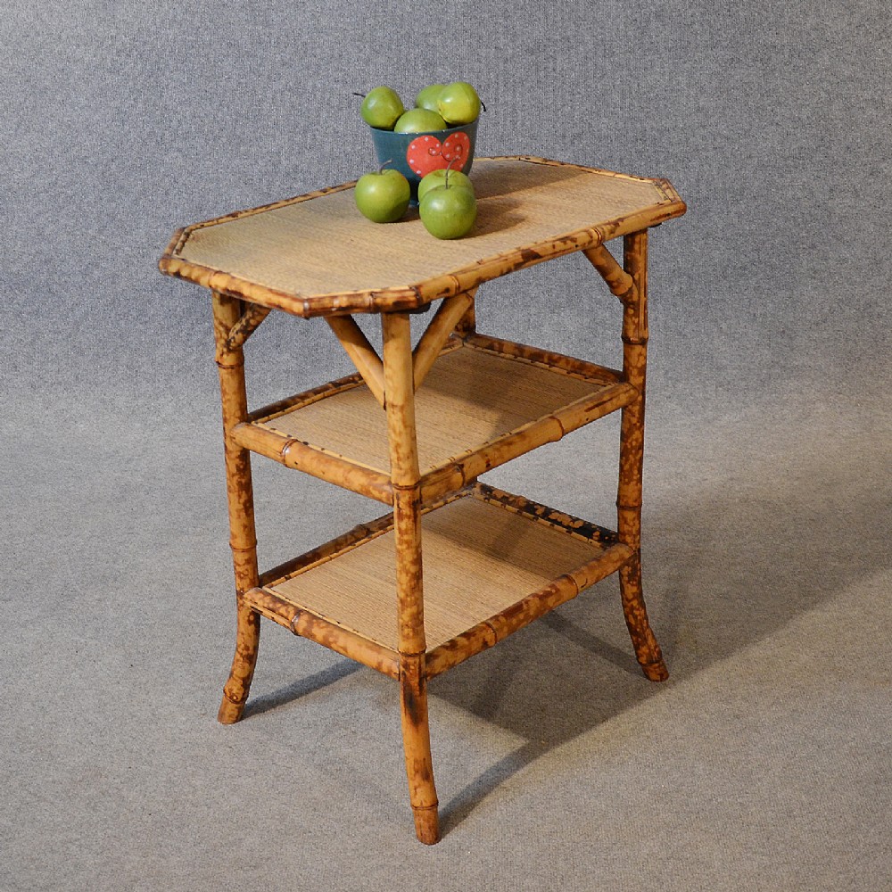 Antique Victorian Bamboo Table Three Tier Oriental Lamp Occasional Side c1890