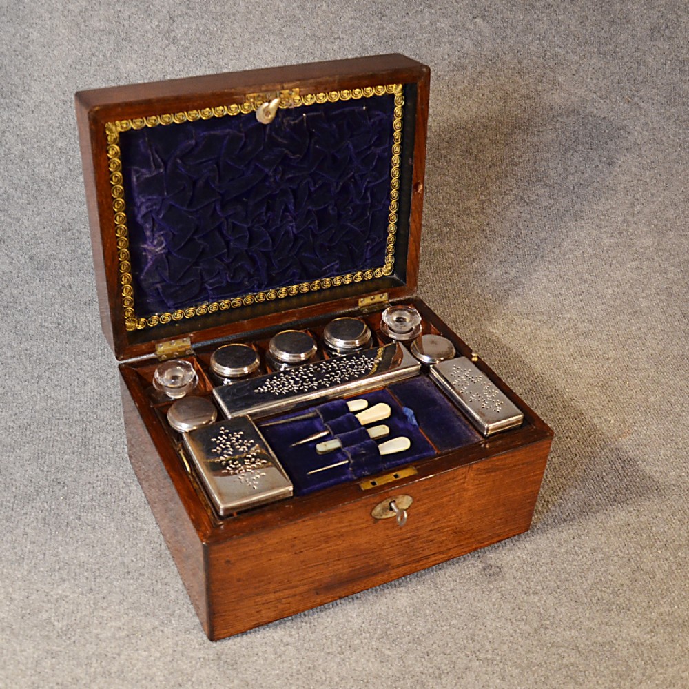Antique Ladies Vanity Dressing Set English Jewellery Box Quality Rosewood c1850