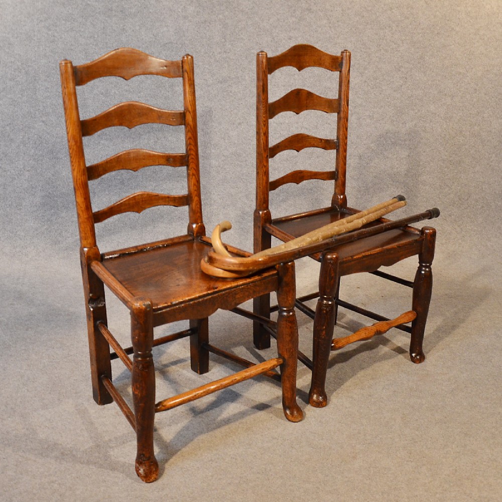 Antique Pair Chairs Quality Georgian Ash & Elm Kitchen Dining Ladder Back c1750