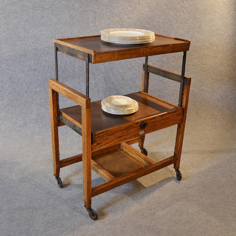 Antique Oak Serving Tea Trolley Metamorphic Vintage Butlers Serving Buffet c1910