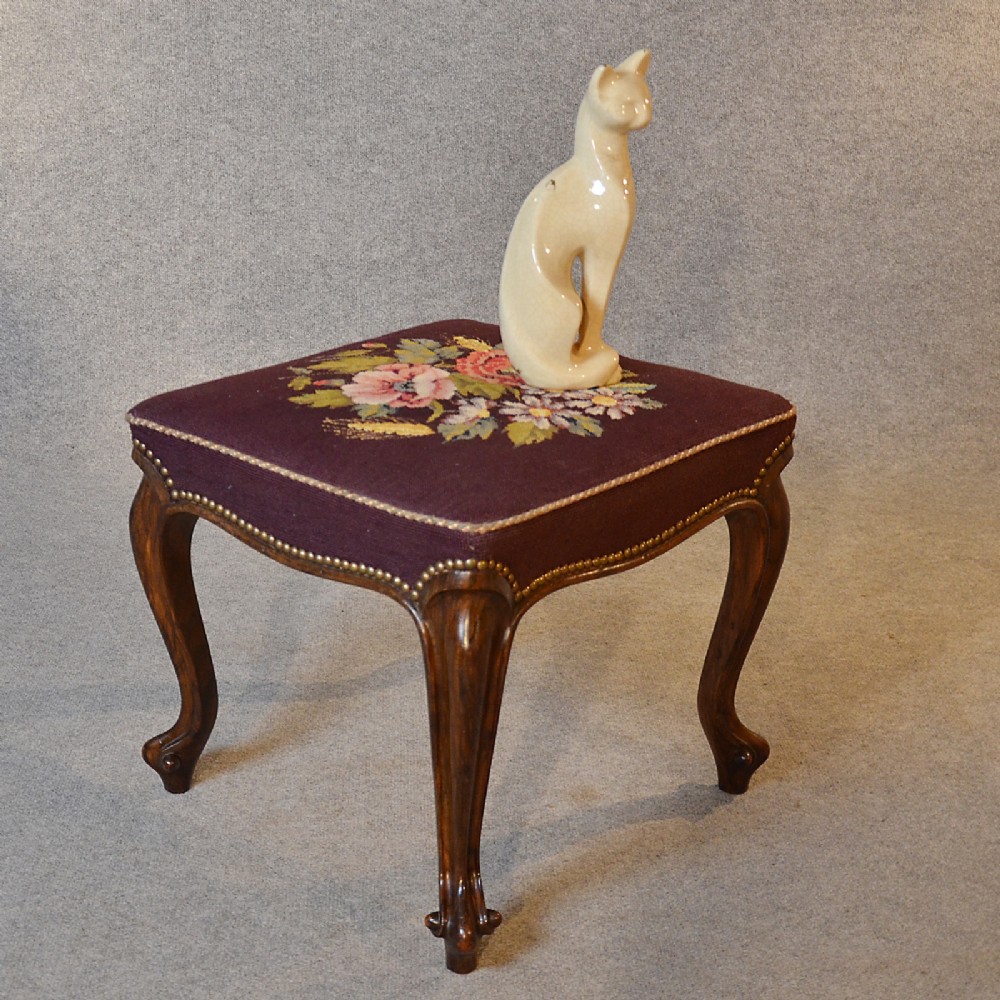 Antique Dressing Stool Needlepoint Tapestry English Victorian Rosewood c1870