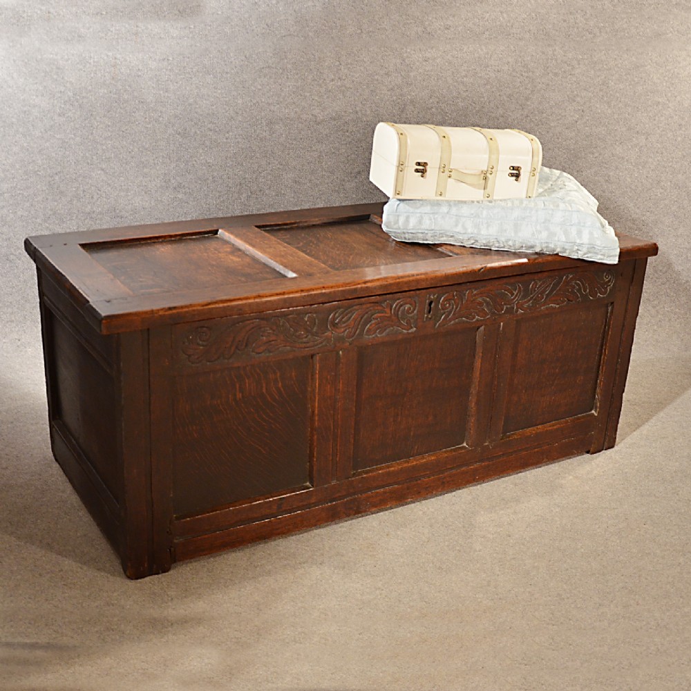 Antique Coffer Trunk Box Chest English Oak Carved 18th Century Georgian c1750
