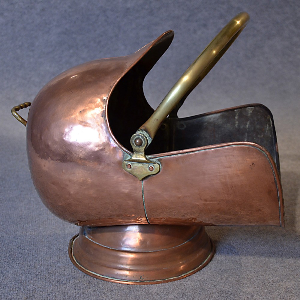 Antique Log Bucket Coal Helmet Scuttle Copper & Brass Victorian English c1880