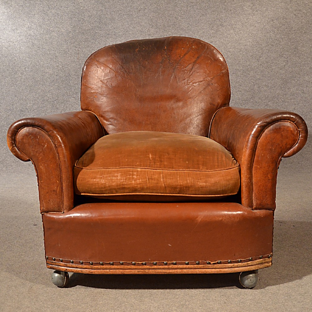 Antique Leather Armchair Vintage Club Easy Chair Victorian English C1900