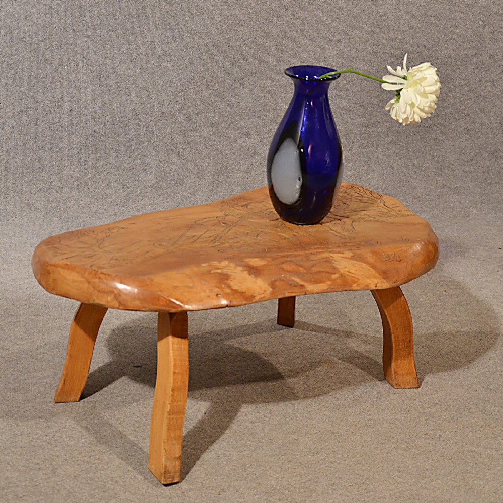 Antique Low Table English Elm Carved Country Coffee Side Lamp Victorian c1900