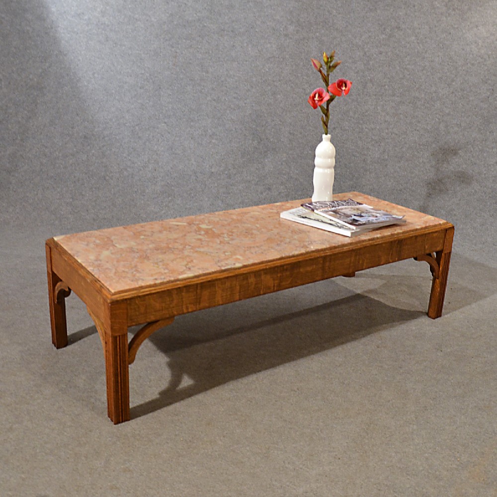 Antique Coffee Table Low Occasional Magazine Marble Edwardian English Oak c1910