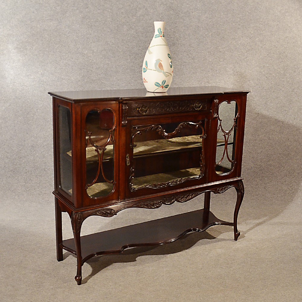Antique Display Case China Cabinet Quality Edwardian English Mahogany c1910