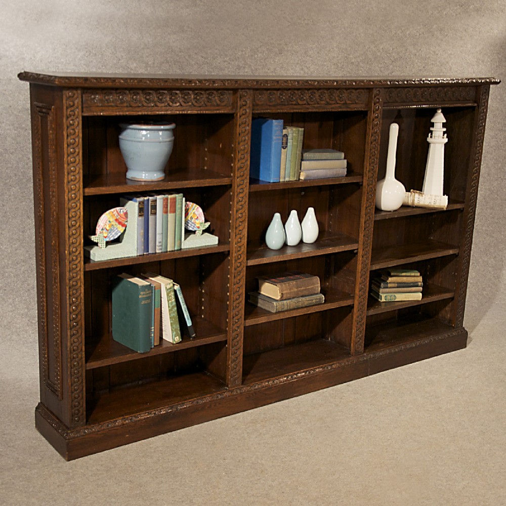 Antique Bookcase Large Oak Library Cabinet Quality English Victorian c1880