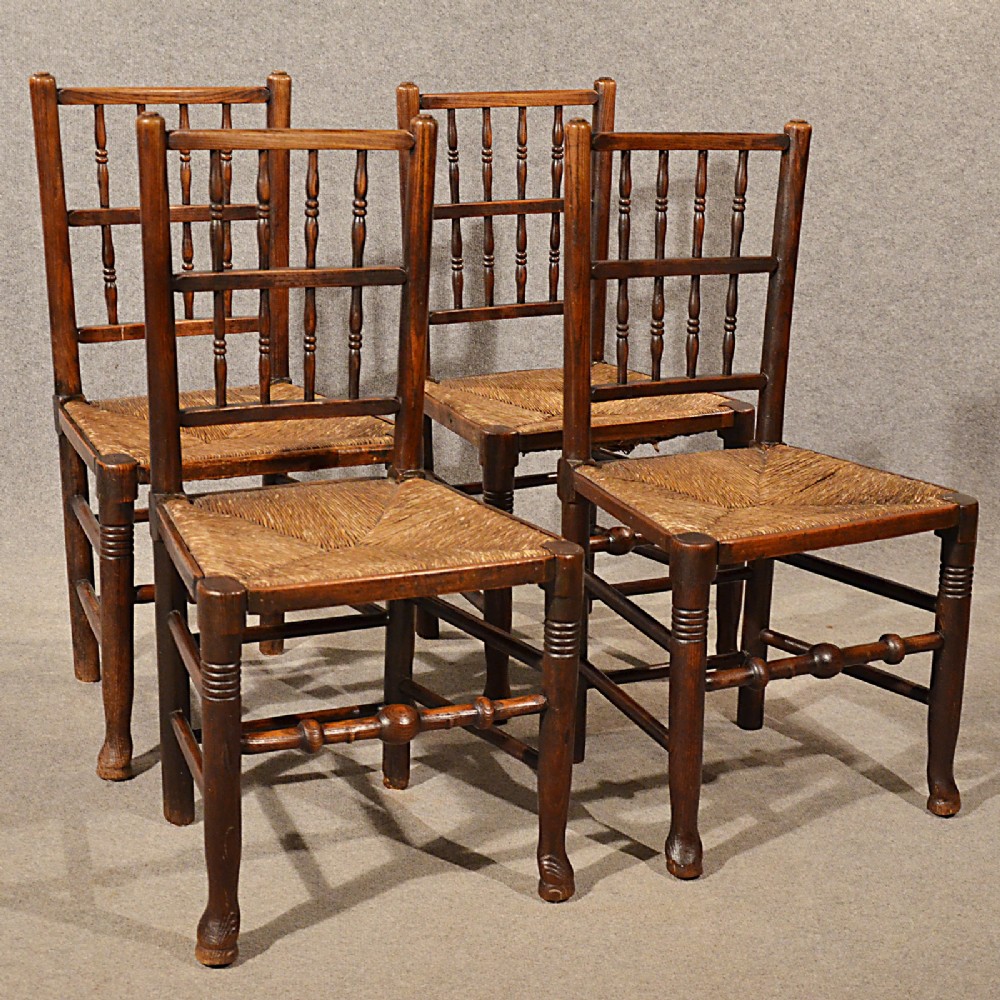 Antique Kitchen Dining Chairs Lancashire Spindle Low Back Quality Ash Elm c1800