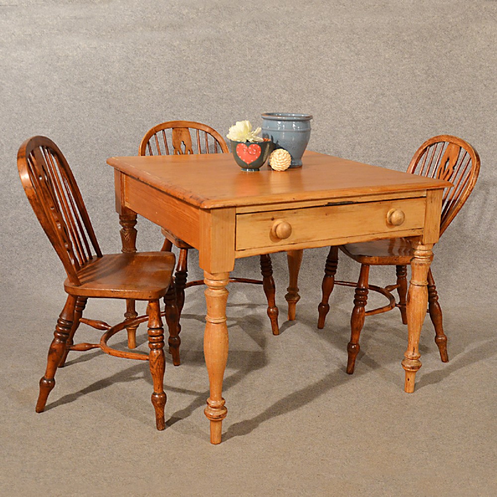 Antique Pine Table Kitchen or Dining With Drawer Quality English Victorian c1900