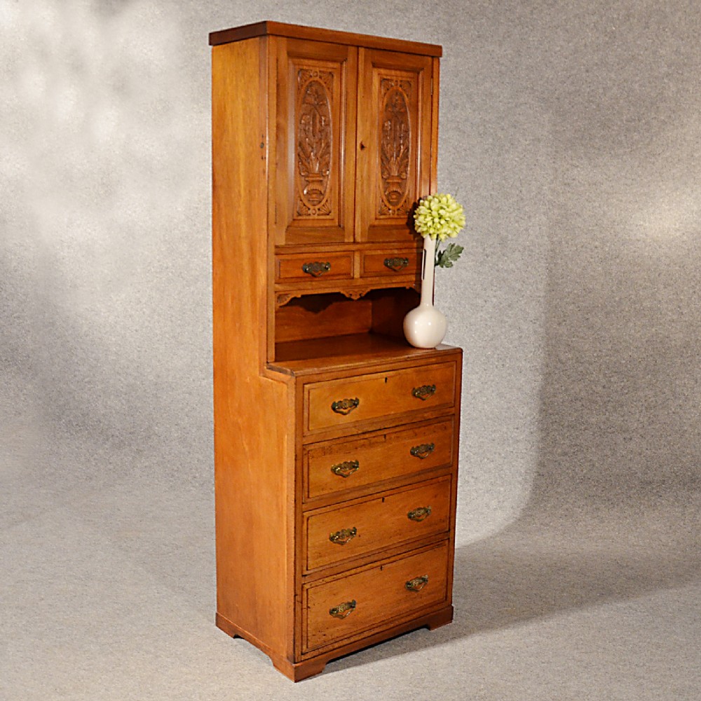 Antique Tall Cabinet Chest of Drawers Tallboy Dresser Walnut Edwardian c1910