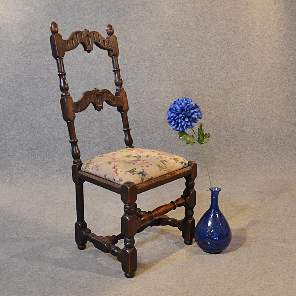 Antique Side Chair Study Desk Hall Seat Tapestry Needlepoint English Oak c1850