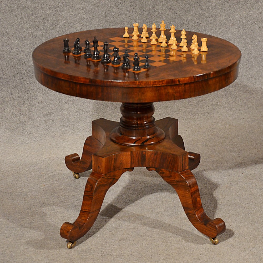 Antique Chess Games Library Table Burr Walnut Quality English Regency c1820