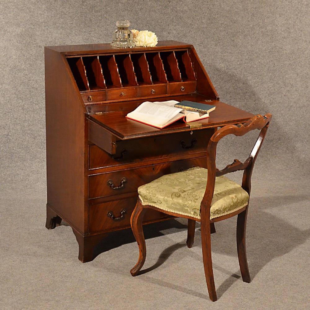 Antique Bureau Edwardian Writing Desk Quality Flame Mahogany English c1910