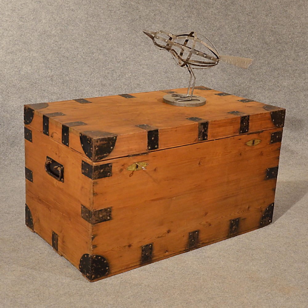 Antique Pine Steamer Trunk Silver Chest Blanket Box Coffer Quality c1900