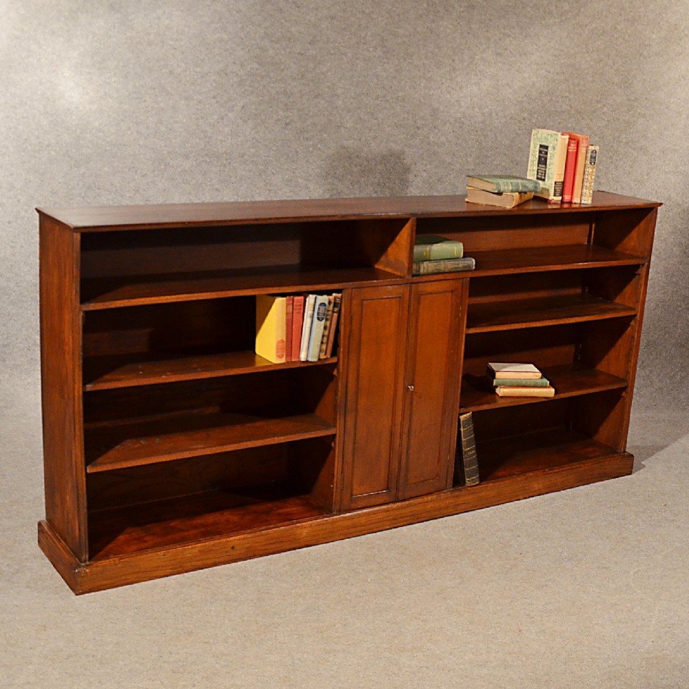 Antique Long Bookcase Large Oak Library Cabinet Quality English Victorian c1900