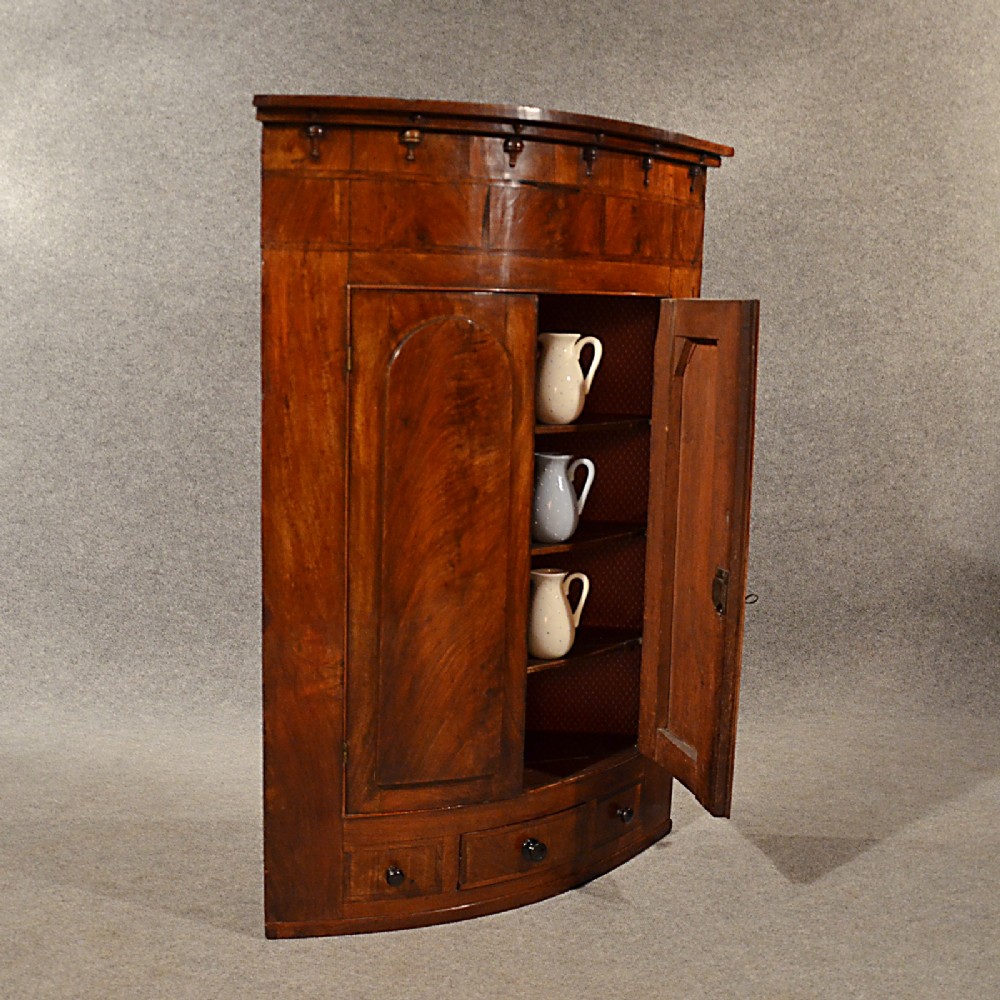 Antique Bow Corner Cupboard Quality English Display Cabinet Fine Mahogany c1830
