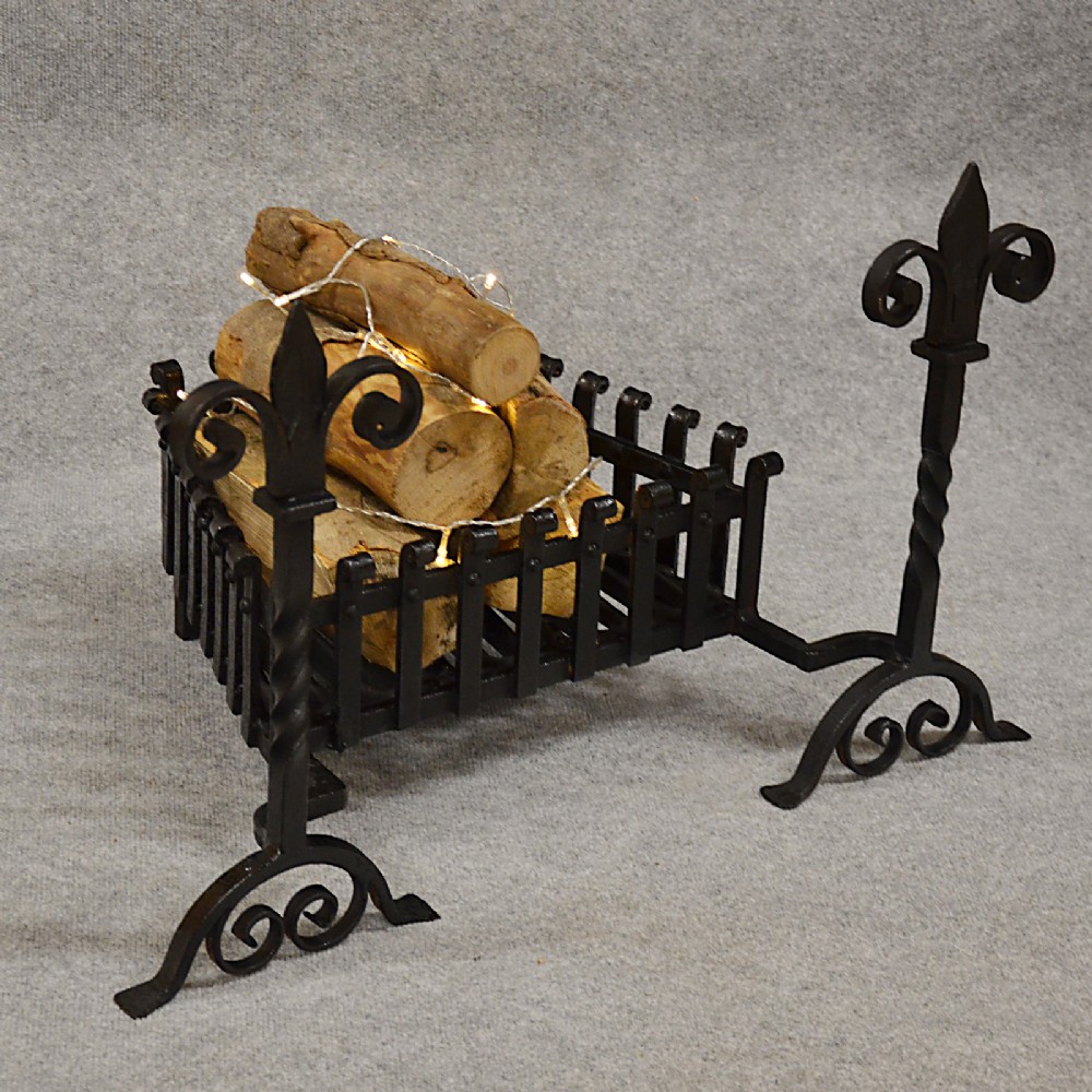Antique Fire Basket Chimney Hearth Fireplace Iron Grate c1900