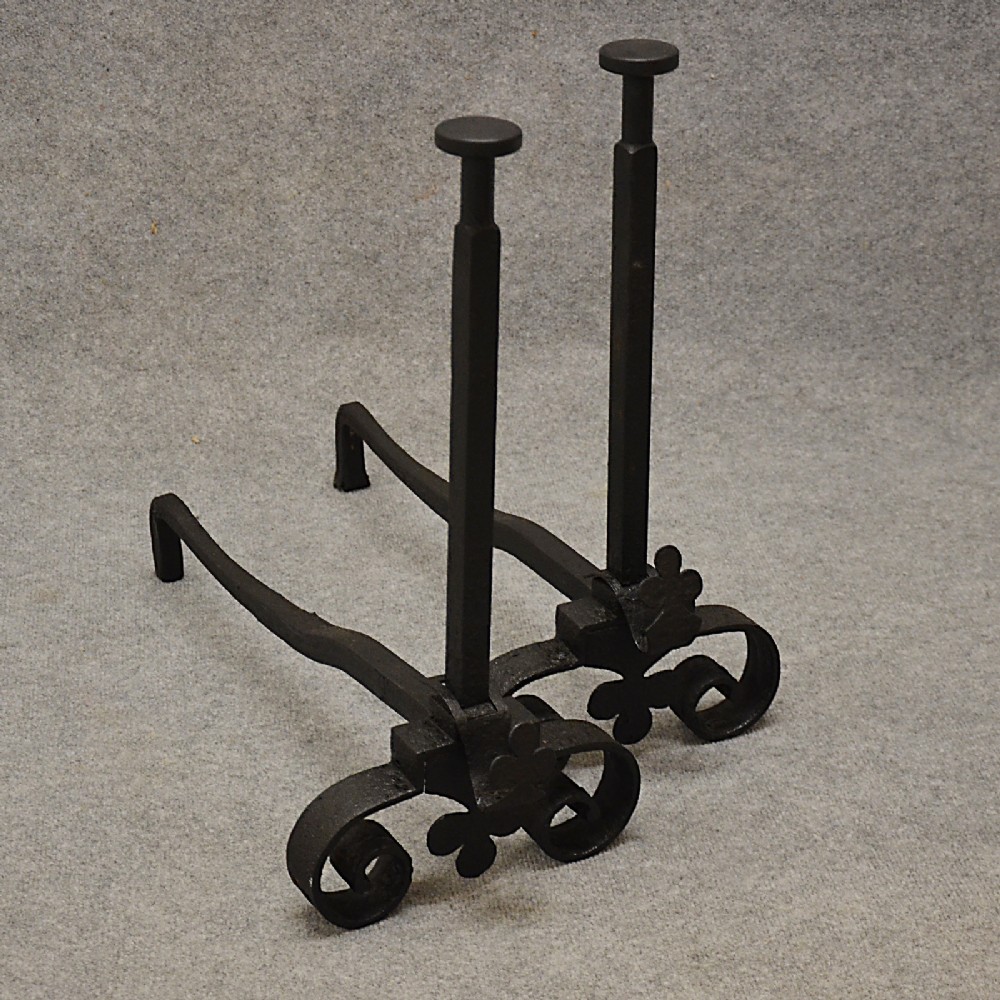 Antique Fire Dogs Andirons Chimney Hearth Fireplace Iron Grate Rests c1900