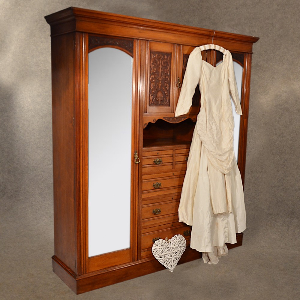 Antique Wardrobe Walnut Linen Press Armoire Compactum English Victorian c1900