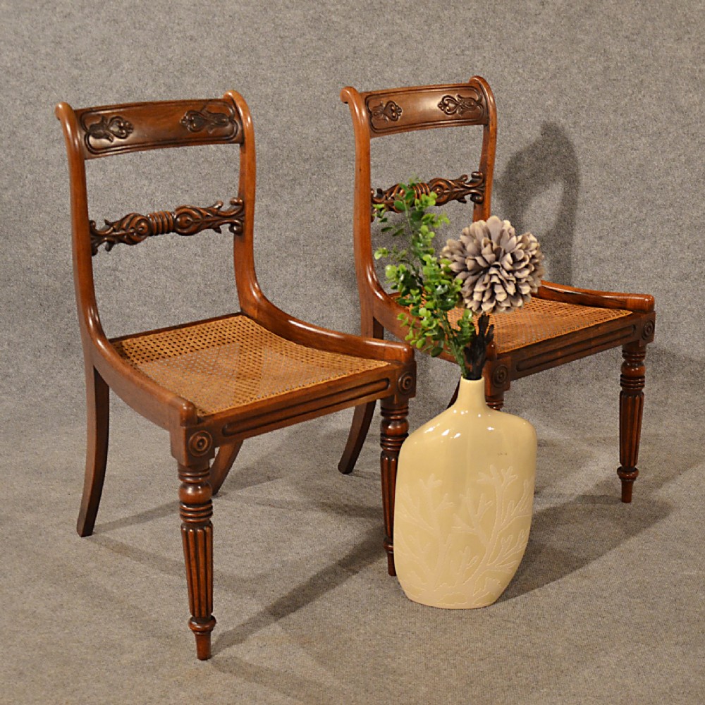 Antique Pair Dining Side Chairs Quality Bergere Mahogany English Regency c1830
