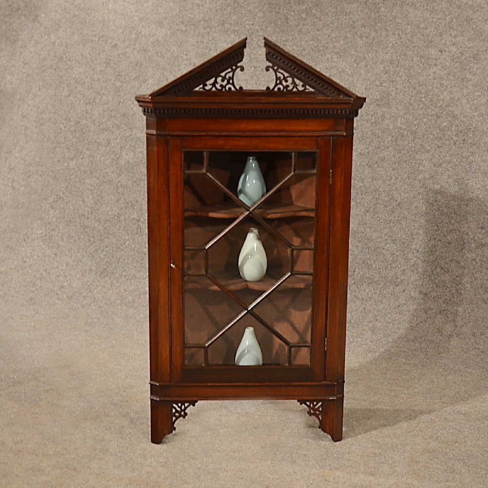 Antique Corner Cupboard English Victorian Wall Cabinet Astragal Glazed c1900